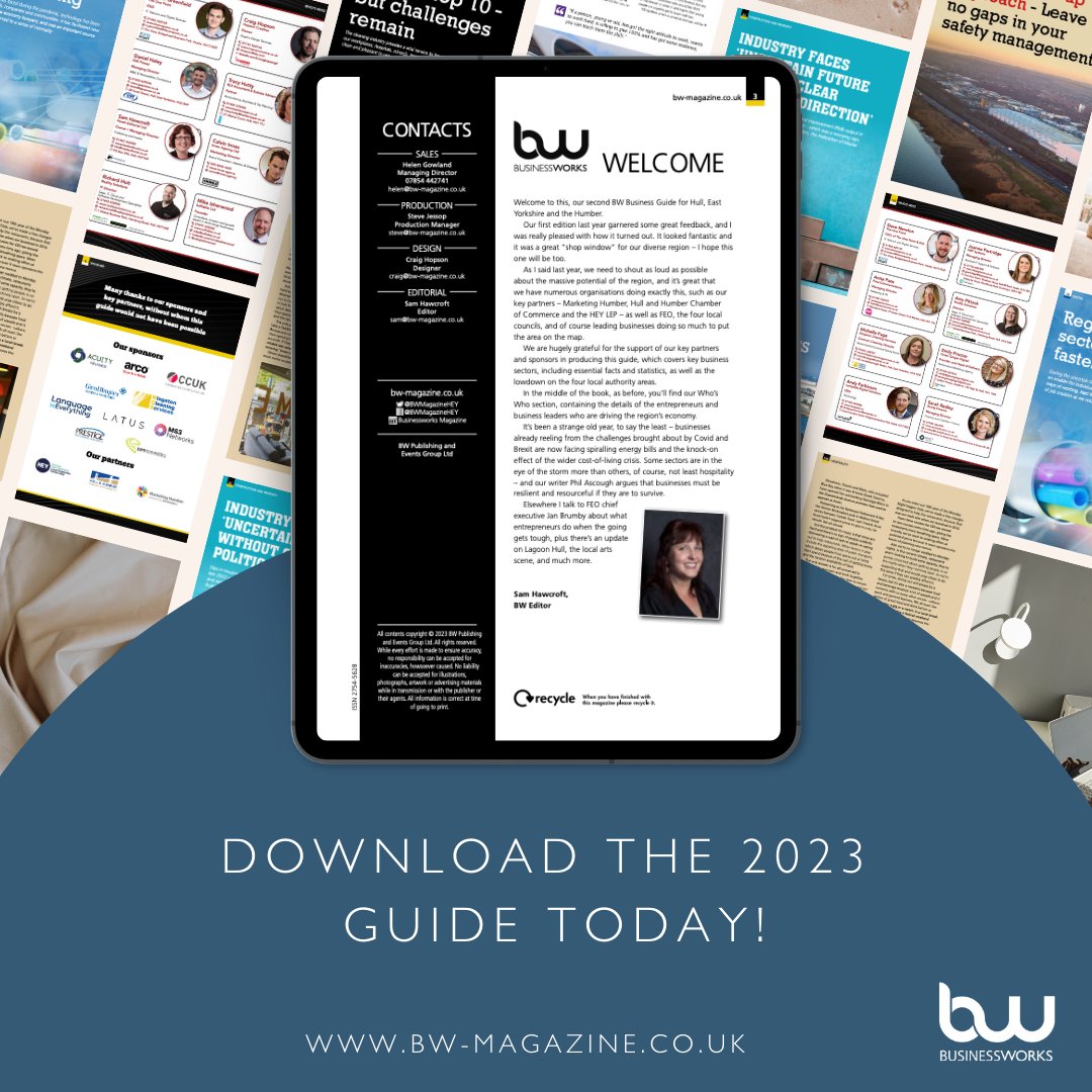 BWMagazineHEY's tweet photo. #BWHumberGuide2023
Access the FREE online version here 👉 https://t.co/DJbWnAQMtz
Or grab print copies from D & AGF in Innovation Drive, Hull.
#InvestmentOpportunities #RegionalReports #BusinessNetworking #EssentialGuide #PrintAndDigital #BusinessInsights https://t.co/KhK3rbpVT5