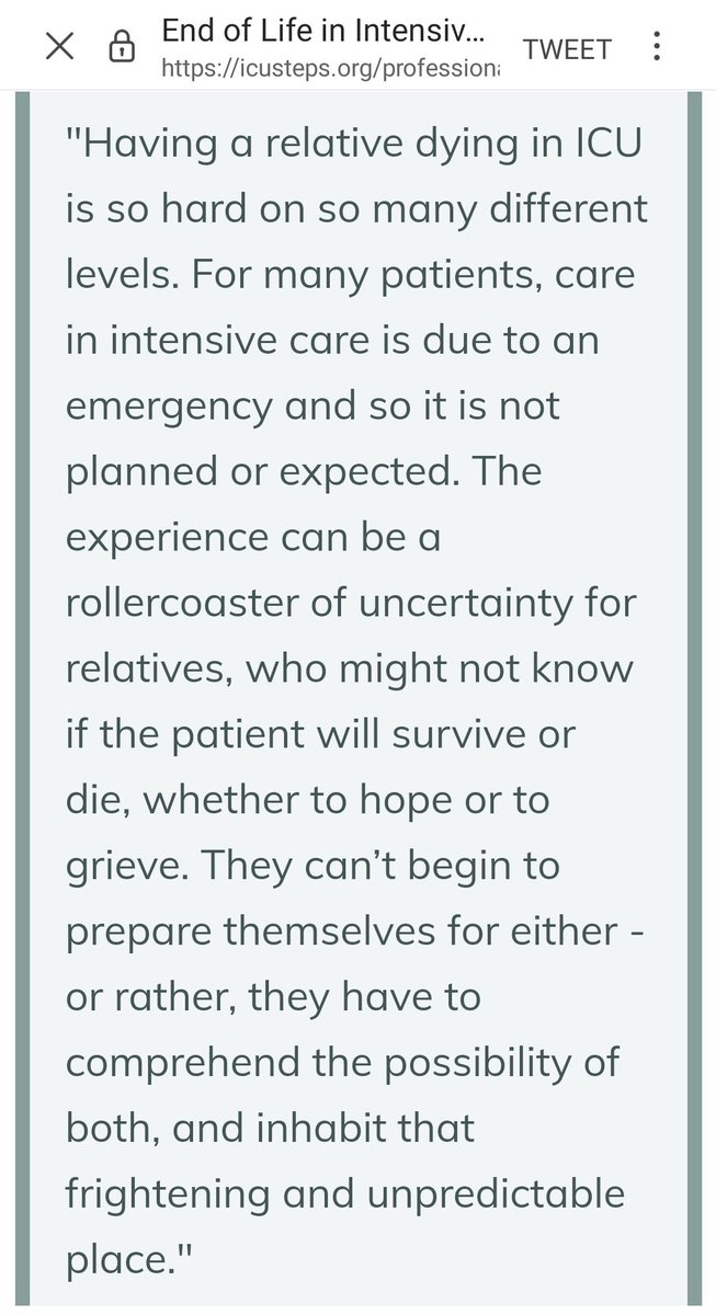 JosephCosgrove7's tweet photo. Latest info sheet from @ICUsteps
about patients who may be dying on ICU. Uncertainty features heavily &amp; it's important to understand that Care should be permanent, even though treatments may change or become inappropriate for the dying. https://t.co/Q8pPHHBtPt