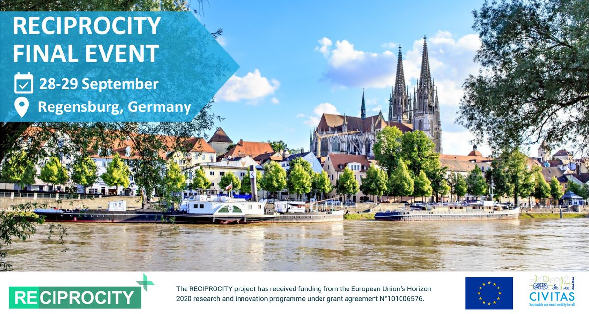 RECIPROCITY_EU's tweet photo. ⏰Don't forget to apply for a travel voucher til 31st July and join our final event! 🗓️28-29 September 2023 📍Regensburg🇩🇪

➡️We will share good practices, policy recommendations and tools to replicate #sustainable #mobility solutions https://t.co/4lT17QWE28 https://t.co/NaTeZNDyTV