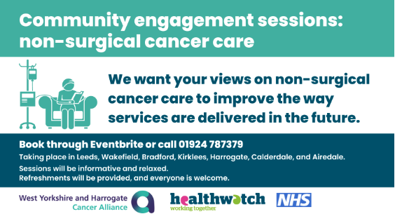 @healthywakey and the @WYHCanAlliance would like your views on non-surgical cancer care. Sessions will be informative and relaxed. Calderdale - Brighouse Library, HD6 Fri 18 August 10.30-12.30 Book here ➡️ ow.ly/ErHR50PcEzZ @RadioCalderdale @Calderdale @AgeUKCK pls RT