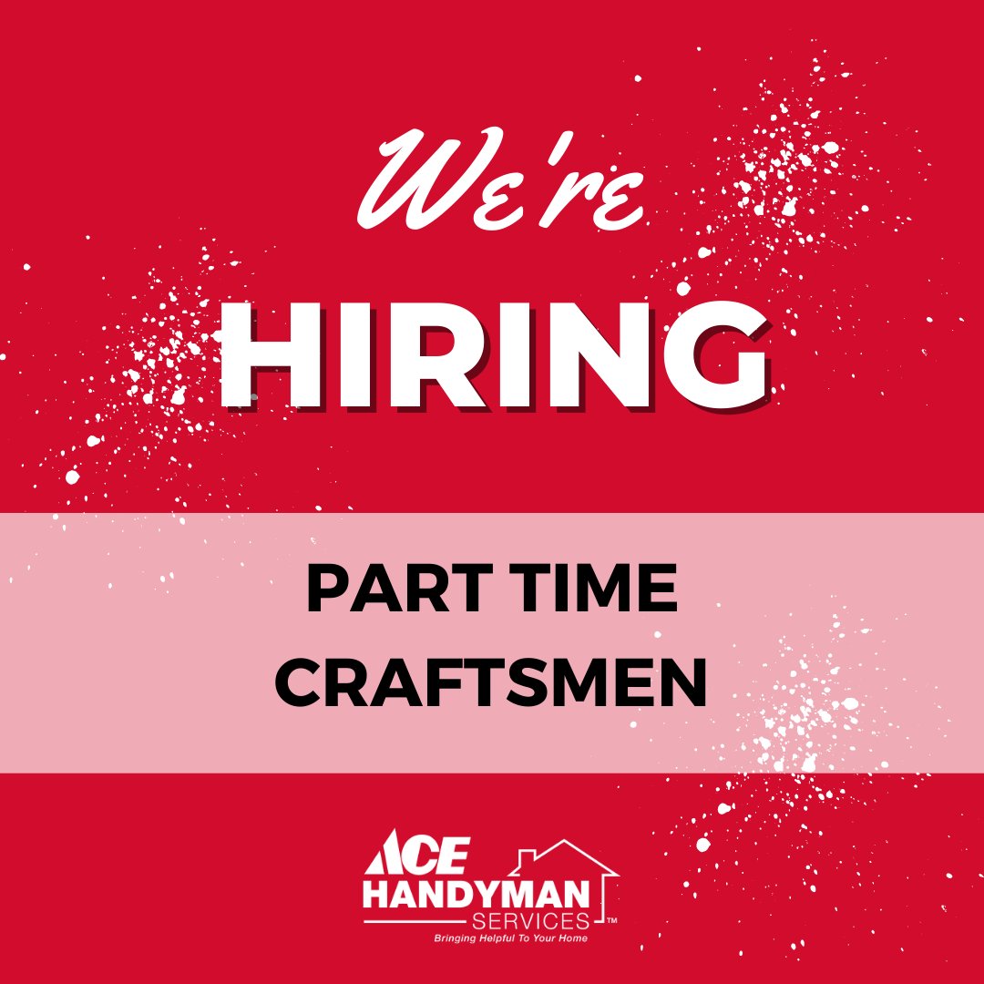 AceAshburn's tweet photo. We are currently seeking highly motivated professional handymen/craftsmen with varied skill sets in multiple trades. Ace Handyman Services has part-time opportunities available that provide flexibility with schedule! Call us today for details on how to apply 📞 703-982-0078! https://t.co/kYVuscH1Oj