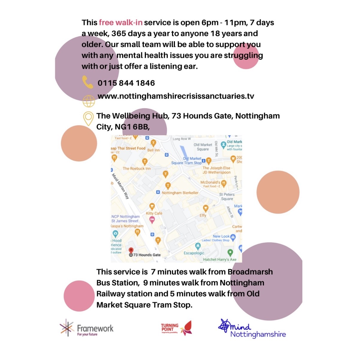 Nottingham City Crisis Sanctuary - a free walk-in service providing mental health crisis support.

#Nottingham