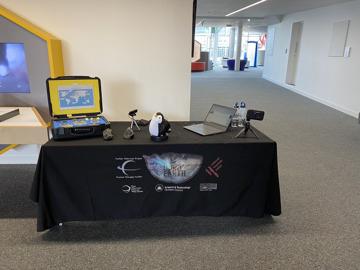 SpaceAmbassador's tweet photo. A prime location here @Techniquest and all set up to demo the Rotato and infrared cameras as part of our @comet_chasers @D_2_E projects @cardiffPHYSX @cardiffuni https://t.co/NSDzTbbsLd