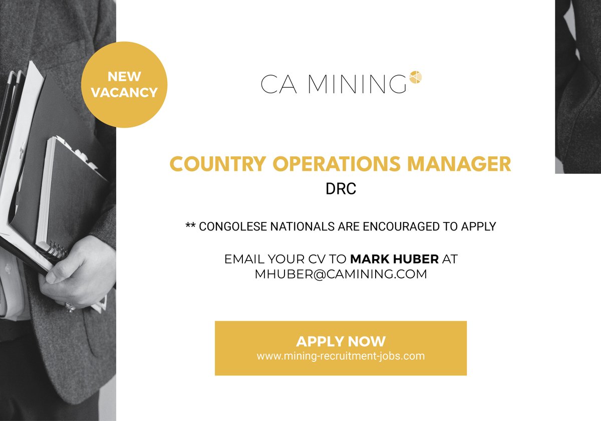 CAGlobal_Jobs's tweet photo. 🌟 Calling all #Congolese nationals! An exceptional opportunity awaits you in DRC!
** Permanent position
👉https://t.co/9VB094LMIO
#camining #caminingjobs #contractmanagement #miningcontractor #mining https://t.co/d0e8Gl5fuQ