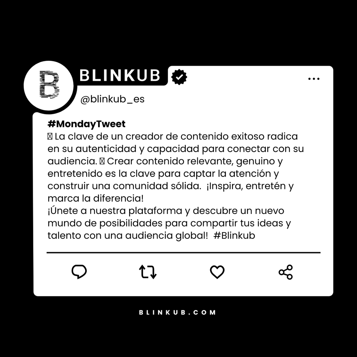 Copy Twitter: ¿Cansado de la rutina? ¿Quieres aprovechar al máximo tu creatividad? ¡Es hora de ser independiente como creador de contenido! Adiós a los horarios fijos y jefes. ⌛ #Blinkub #CreadorDeContenido #Independencia #Libertad #Trabajo #Creatividad #Ganardinero