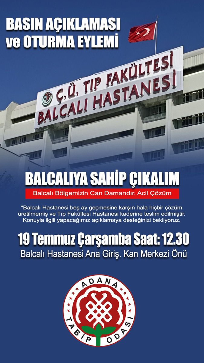 smentes01's tweet photo. Balcalı hepimizindir. Tüm Adana halkını Balcalıya sahip çıkmaya çağırıyorum. @saglikbakanligi @ttborgtr @AdanaTabip @cukurova1973 @cukurovatipmed @CukurovatP https://t.co/50j6VQRybc