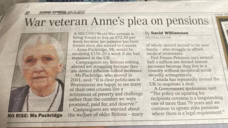 Fantastic article in the @Daily_Express highlighting Anne's plight as a frozen pensioner. Since 2001, Anne has lost over £41,000 as her pension is frozen in time. She receives just £72.50 a week, instead of the current full UK state pension of £156.20 a week. #Endfrozenpensions