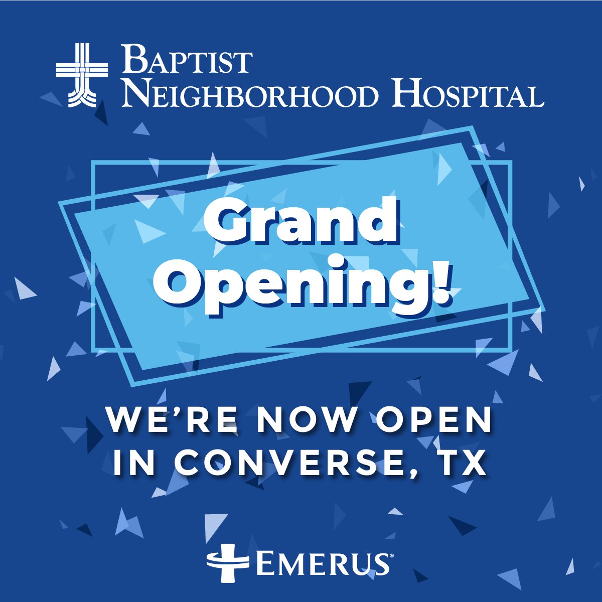 EmerusHoldings's tweet photo. Pop the confetti San Antonio! Our ninth neighborhood hospital, in partnership with Baptist Health, is now open! Baptist Neighborhood Hospital – Converse provides 24/7 emergency care right in the neighborhoods patients live, work and play. #hospital #healthcare https://t.co/YpxCx3bmAg