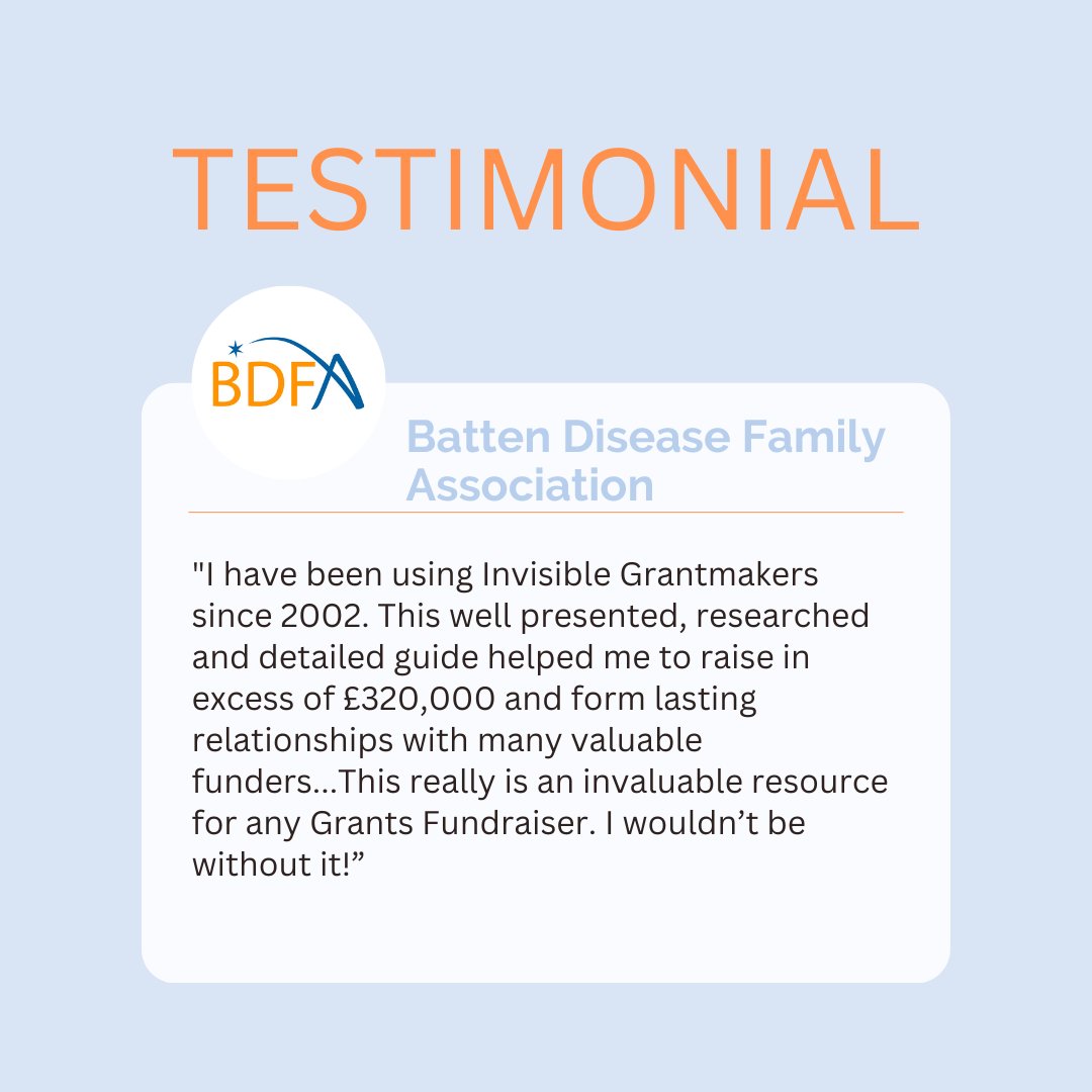 RobertPike_SPM's tweet photo. Thank you to Liz Brownnutt at @BattenDiseaseuk for this wonderful testimonial. We're so pleased that Invisible Grantmakers has helped you to raise so much money! #fundraising #charity #philanthropy #Grants https://t.co/GljCupl8aC