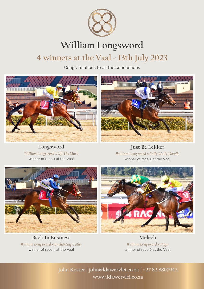 NINE WINS IN A WEEK FOR WILLIAM LONGSWORD! He continued his impressive streak with a pair of winners at Greyville. With 2 winners on Monday, 4 winners on Thursday, 1 on Friday and 2 on Sunday, William Longsword’s total tally for the week reached an impressive 9 wins!