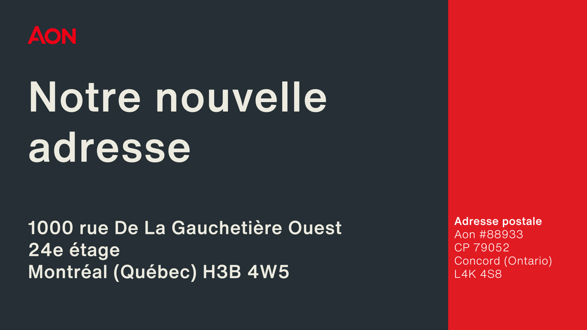 Aon déménage au 1000 dans des bureaux plus modernes et plus fonctionnels à Montréal pour mieux vous desservir et ultimement vous aider à prendre de meilleures décisions. #AonCanada