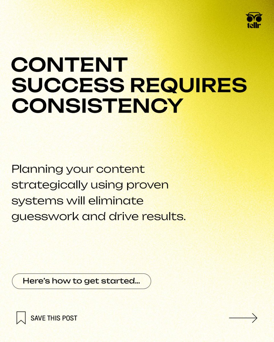 TellrLabs's tweet image. Consistency is key for content success.

Plan strategically using proven systems to eliminate guesswork and drive results.  (2/10) #ContentStrategy #ContentSystems