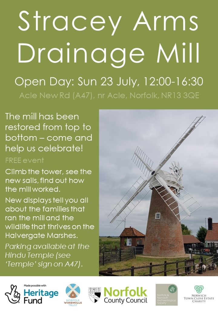 Open Day at Stracey Arms Drainage Mill this Sunday (23 July), 12:00-16:30. Come along and help celebrate the 140th birthday of the mill and the end of the restoration project which has been made possible with @HeritageFundUK .