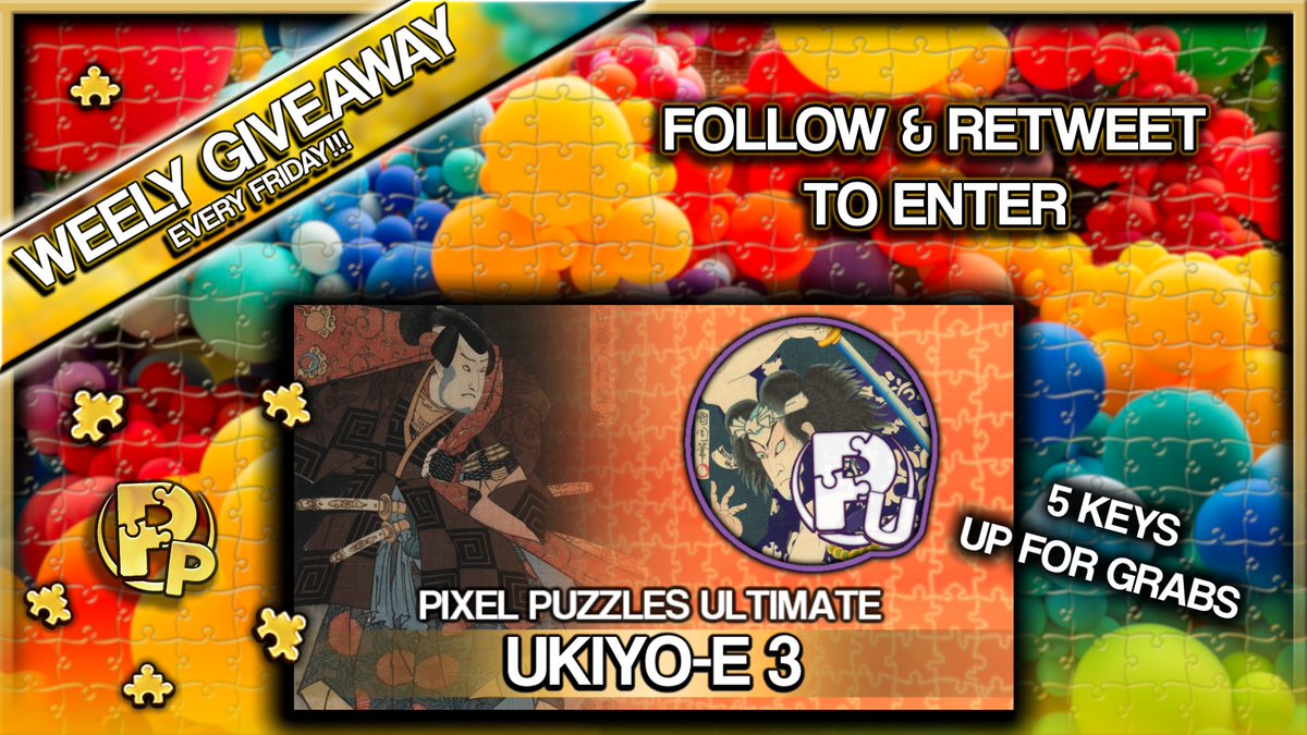 ⭐️🎁WEEKLY FRIDAY GIVEAWAYS🎁⭐️

🧩Free Pixel Puzzles Jigsaw Pack🧩

To Enter:
♥️Like ✔️
✅Follow ✔️
🔄Retweet ✔️

store.steampowered.com/app/351030
🧩x5 Free Prizes Every Week 🧩
#Giveaway #PixelPuzzles #SteamKeys #freegame #pcgames #puzzlegame #GiveawayTime #ukiyo