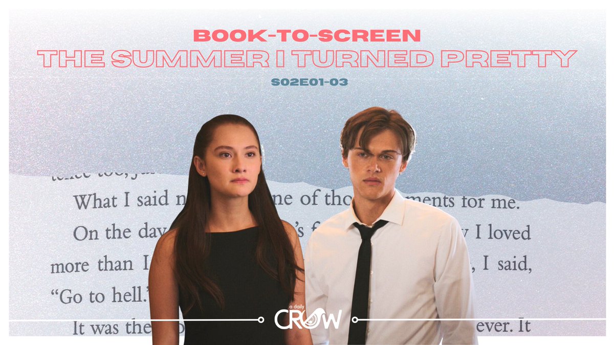 adailycrow's tweet photo. With the first three episodes being out, here's a🧵of videos with 4 book-to-screen moments from #thesummeriturnedpretty, let us know your wishes for the rest of the season !
👉https://t.co/CA6mrfMIl0 #bellyconrad #itsnotsummerwithoutyou https://t.co/PIQJ1TnlZI