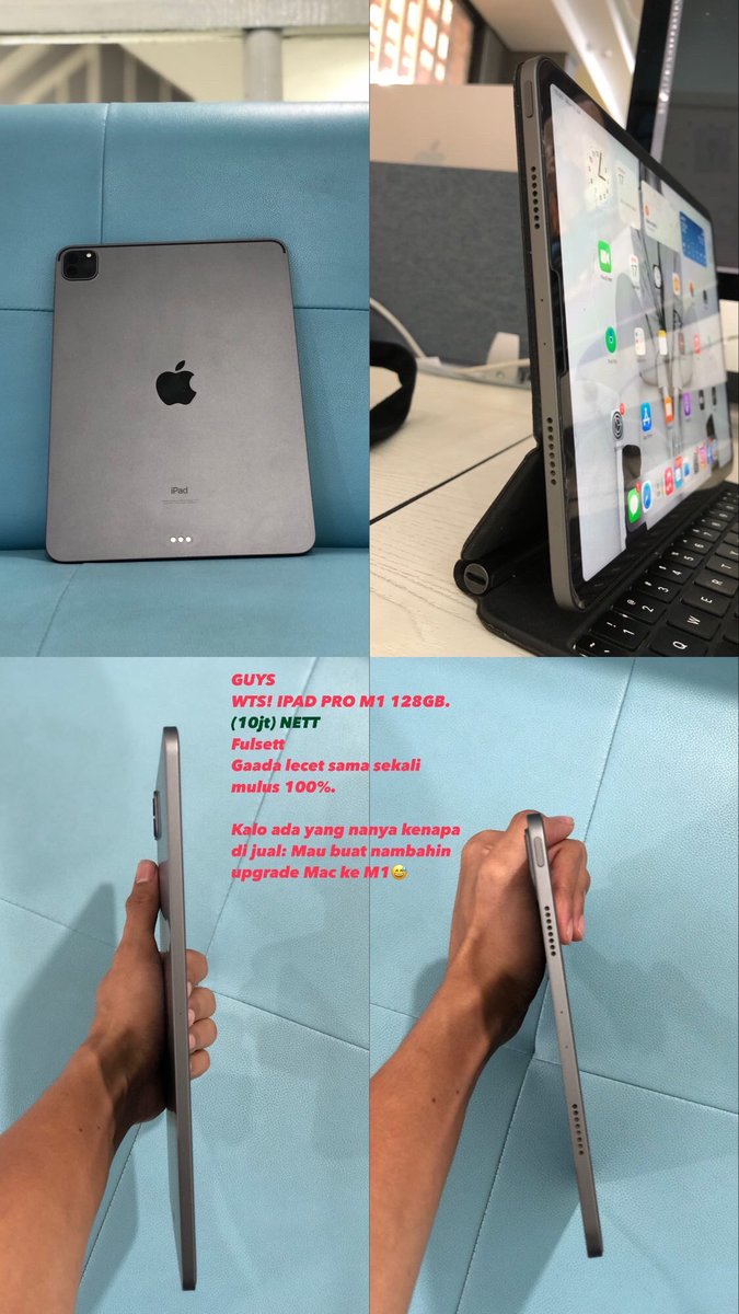 Rizkyadityaa__'s tweet photo. TWITTER DO YOUR MAGIC!!
Haloo! Aku mau jual iPad Pro M1 2021, harga 10JT aja. Mulus, Fullset, No Minus, no lecet sama sekali. Garansi Off.
Lokasi: Gading Serpong
WA: 089518113130
Boleh di bantu RT kakak @bhaguz_403 makasih banget
#ipadproM1 #jualipad #lapakipad #jualmac https://t.co/L6tU33hVL7