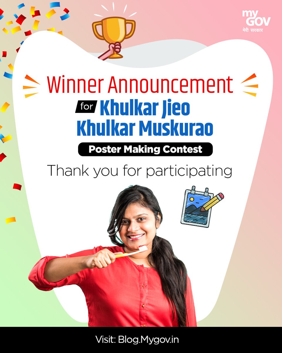 A huge round of applause for the winning #MyGovSaathis of the Khulkar Jieo Khulkar Muskurao - Poster Making Contest! 🏆🖌️

To see the winning entries: blog.mygov.in/winners-announ…

#PosterMakingWinners #KhulkarJieoKhulkarMuskurao #WinnersAnnouncement