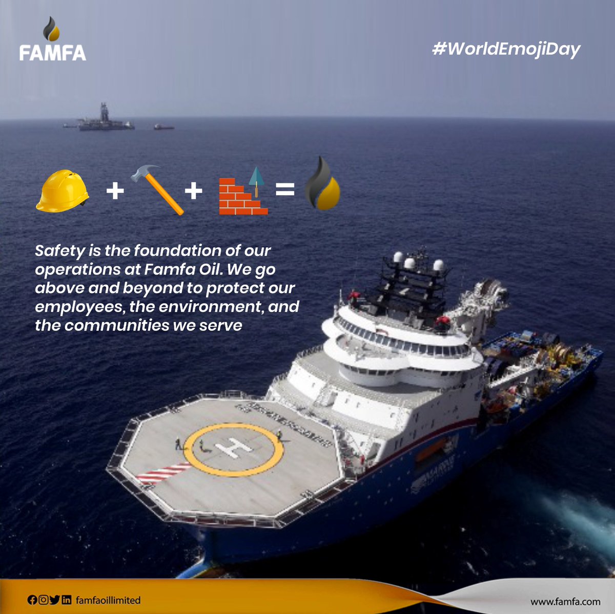 FamfaOilLimited's tweet photo. Safety forms the very foundation of our operations!
As we celebrate #WorldEmojiDay, we use these emojis to symbolize our unwavering commitment to keeping our workforce, communities, and the environment safe. ๐๐ก๏ธโ ๏ธ๐ง
#FamfaOil #WorldEmojiDay #SafetyFirst
#WorkplaceSafety https://t.co/U6KkkMnj03