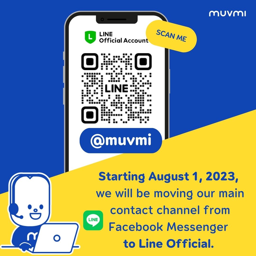 #MuvMi เปลี่ยนช่องทางการติดต่อจาก FB messenger ไป Line Official เริ่มตั้งแต่ 1 สิงหาคม 2566 เพื่อความสะดวกและรวดเร็วขึ้นในการติดต่อเรา และอย่าลืมเพิ่มเพื่อนกับเราใน Line OA <a href="/muvmi/">Darin Kirschner</a> แล้วพบกันครับ!