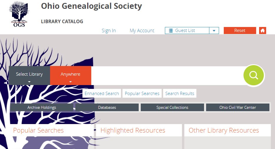 OhioGenSoc's tweet photo. Curious about what books and other resources the OGS Library offers? Start by visiting the OGS Library Catalog at https://t.co/HovTJTinfe to discover what we have that might aid in your family history research!

#Genealogy #FamilyHistory #Library #OGSLibrary #LibraryCatalog https://t.co/563jhMkQGe