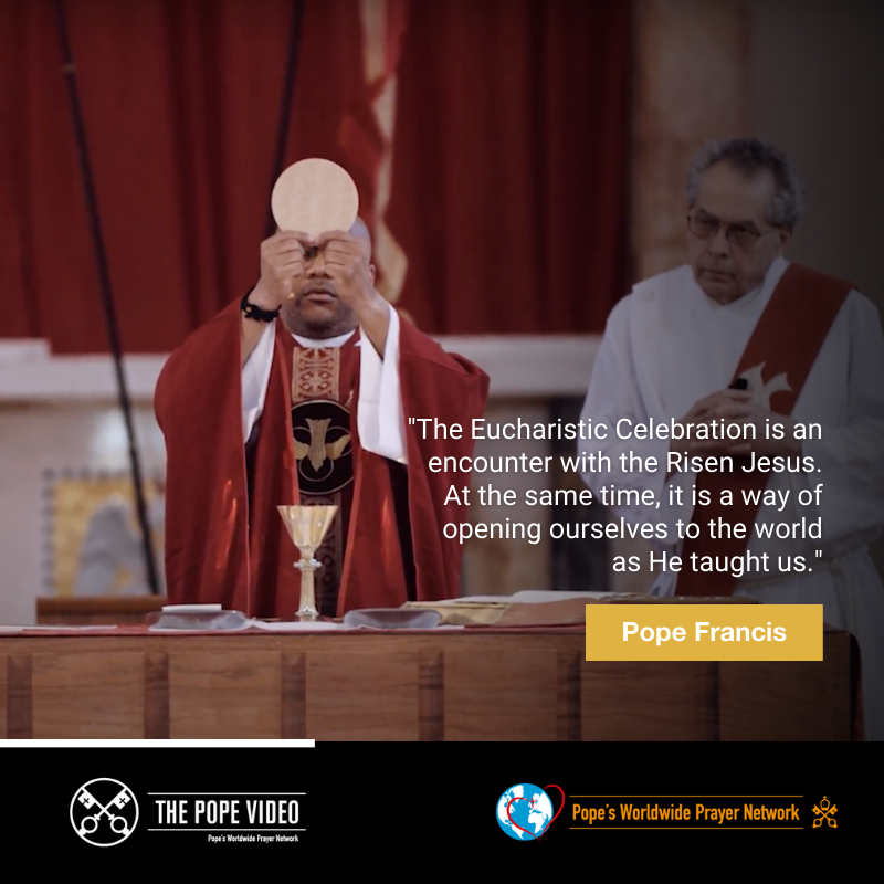 thepopevideo's tweet photo. In the Eucharist, we celebrate “an encounter with the Risen Jesus,” and, as @Pontifex reminds us, “it is a way of opening ourselves to the world as He taught us.”

🎥 https://t.co/aqJlE4kmG2

#Eucharist #ThePopeVideo #BeTransformed #BeOpenToOthers 

@popesprayer_en 
@ArchofDet https://t.co/9aupWBUIwc