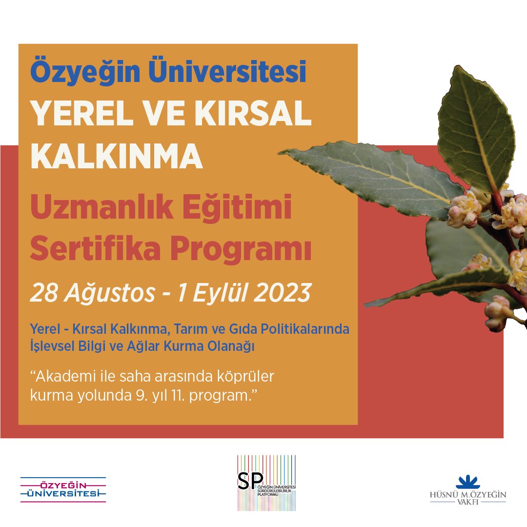 Tarım ve gıda politikalarında işlevsel bilgiler edineceğiniz beraberinde ağlar kurabileceğiniz #Yerel ve #Kırsal #Kalkınma Uzmanlığı Sertifika Programı'nın 11.sini duyurmaktan memnuniyet duyarız.
Başvuru ve Kayıt: sea.ozyegin.edu.tr/tr/yerel-ve-ki…
