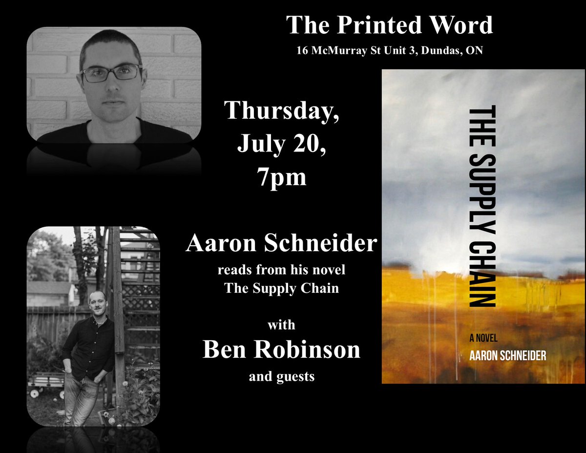 AaronSchnei3010's tweet photo. I'm reading this Thursday at The Printed Word in Dundas with @bengymen. Join us if you're in the area.

@crowsnestbooks @SupplyChainBook https://t.co/aUewGHVwC4