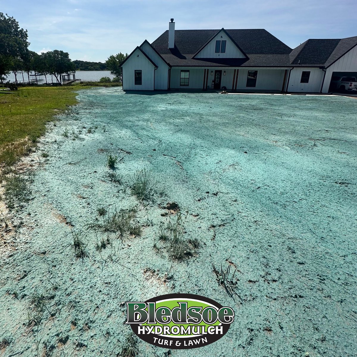 hydromulch's tweet photo. 🤩New lawn going in for this beautiful lake front property in Quinlan 

This homeowner would have paid over $20,000 to have their property sodded🫣

💸We were able to hydromulch with the exact same species of Bermuda and save the home owner nearly $17,600!

Call now (214)784-5402 https://t.co/UxuUtgVqkM