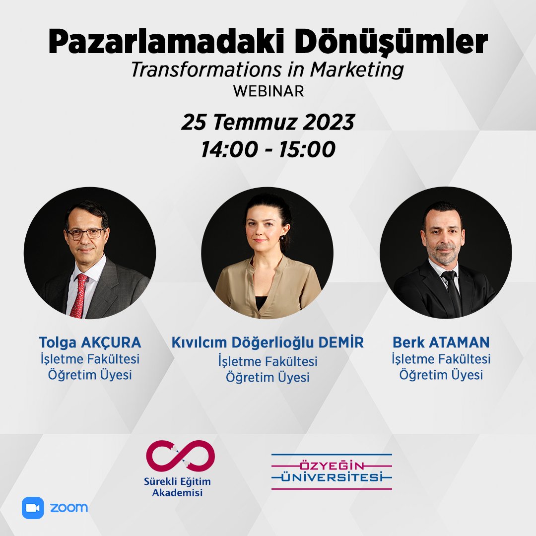 Sizleri 25 Temmuz tarihinde gerçekleşecek “#Pazarlamadaki Dönüşümler” konulu webinarımıza davet ediyoruz.  Kayıt ve Başvuru: 
sea.ozyegin.edu.tr/tr/webinar
 **Katılım ücretsizdir.  #pazarlama #strateji #pazarlamastratejisi