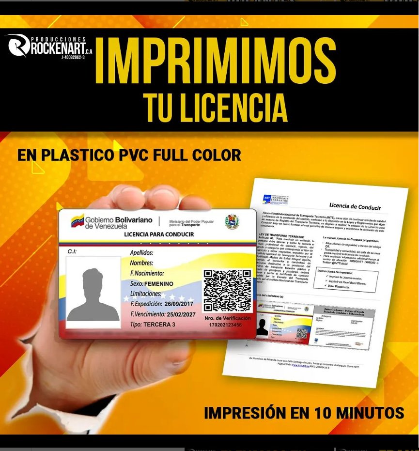 IMPRIMIMOS TU LICENCIA EN PVC

Solo debes reenviar el archivo PDF suministrado por el INTT

📩 ventas.rockenart@gmail.com

☑️ Impresión en 10 minutos

Contáctanos!!!📞0212-7140210
📲WhatsApp:0212-2860452
#impresionlicencienpvc #licenciadeconducir #carnets #publicidad #chacao #ccs