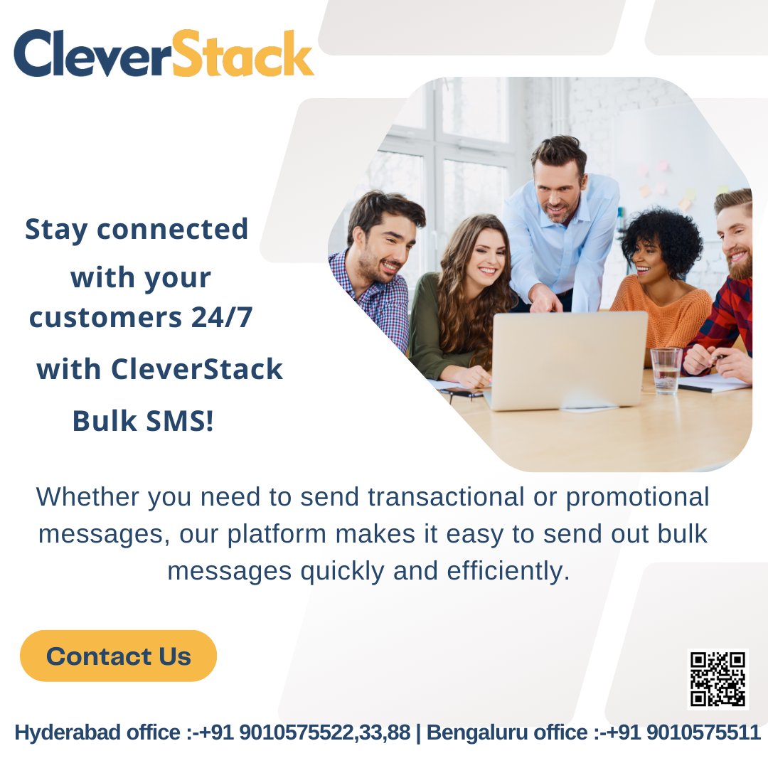 clever_stack's tweet image. Now you can easily create personalized messages and send them out to hundreds or thousands of customers in just a few clicks Try it out now.
cleverstack.in
Hyderabad office :-+91 9010575522,33,88 | Bengaluru office :-+91 9010575511
#cleverstack 
#bulksms #smsmarketing