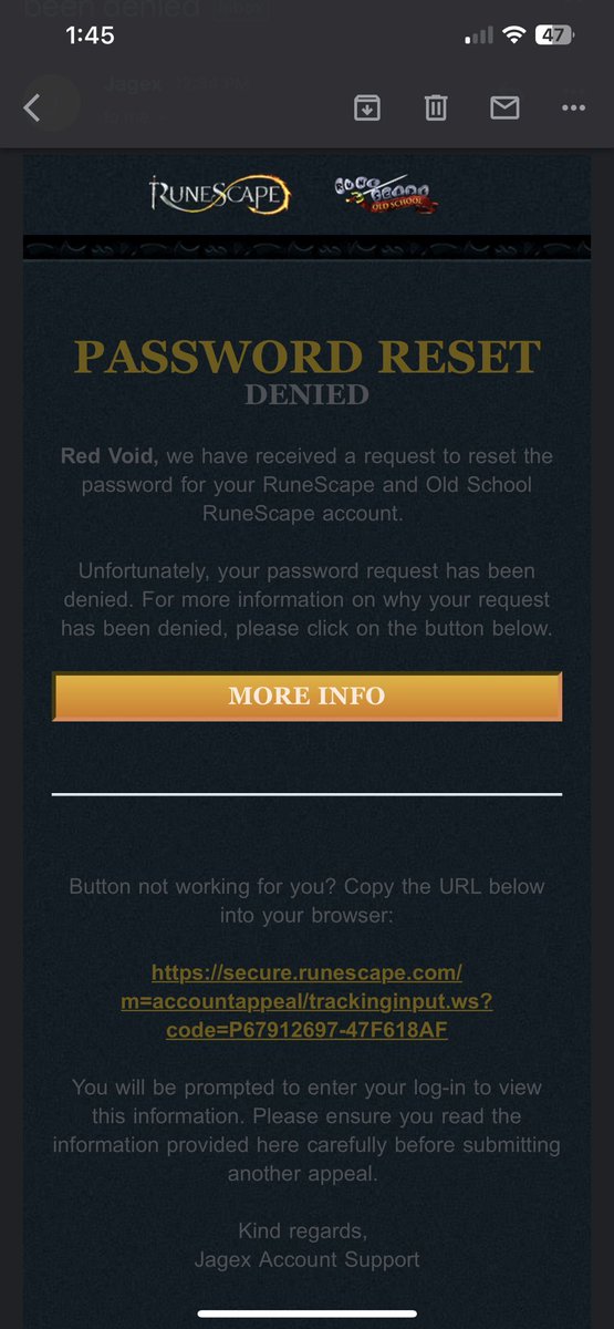 redvoid1029's tweet photo. @JagexSupport @JagexAsh This game is a literal joke. I had less than 100 vorkath killed. And now he’s well over 4k and I can only watch cause you guys are no help! He accessed my email so you’re appeal form is useless!!! I need real help! @JagexAyiza https://t.co/Jd69tje4Xl