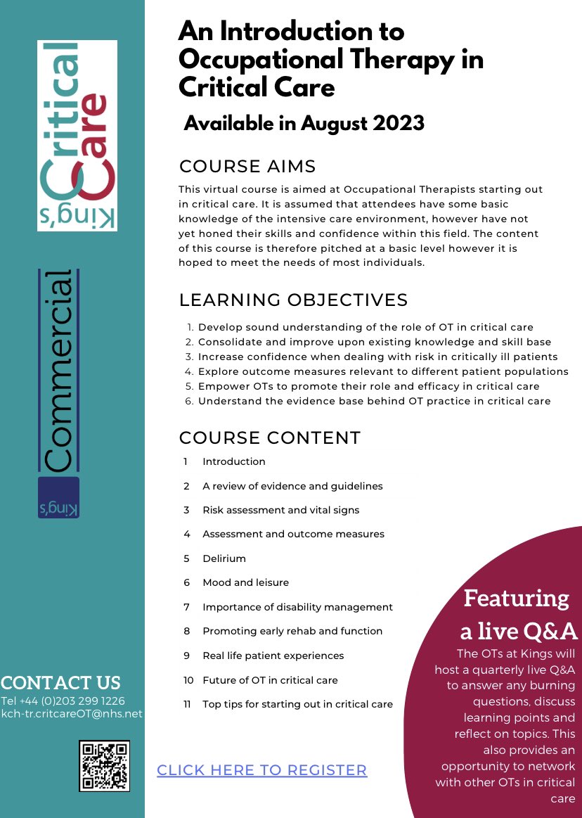 Our virtual Intro to Critical Course is now available to everyone interested 😊 <a href="/CriticalCareOT/">Critical Care Occupational Therapist</a> <a href="/theRCOT/">Royal College of Occupational Therapists</a> #CCUOT 

eventbrite.com/e/an-introduct…