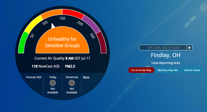 HancockHealth's tweet photo. Good Morning Hancock County, air quality has once again been impacted by fires in Canada.  Please be advised of the current air quality. For more information visit https://t.co/IahRX5Ak7u https://t.co/5OUQCFbVkx