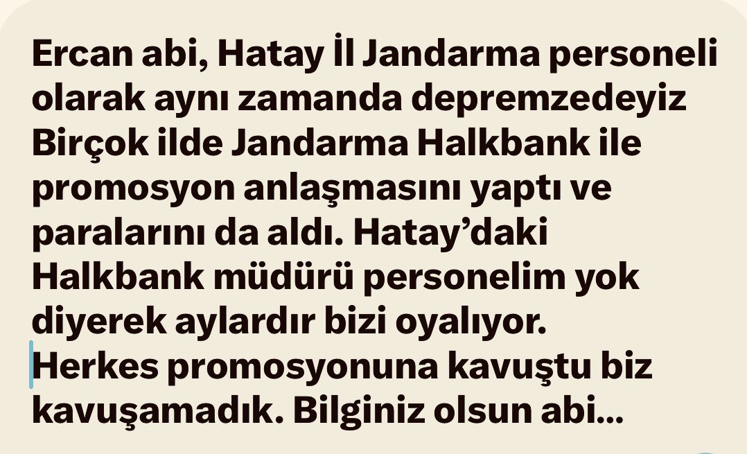 Maaş promosyonu için <a href="/TC_icisleri/">T.C. İçişleri Bakanlığı</a> Bakanlığı ile <a href="/Halkbank/">Halkbank</a> anlaşmıştı

Polislere ve Jandarmaya
27.000 TL + 2500 ParaPuanın
çoktan ödenmesi gerekiyordu

<a href="/EmniyetGM/">Türk Polis Teşkilatı</a> sorun yok da, bazı illerde Jandarmaya ödeme yapılmamış

Mesela Hatay ve Hakkari👇

Neden <a href="/Halkbank/">Halkbank</a>❓
Neden @Jandarma❓