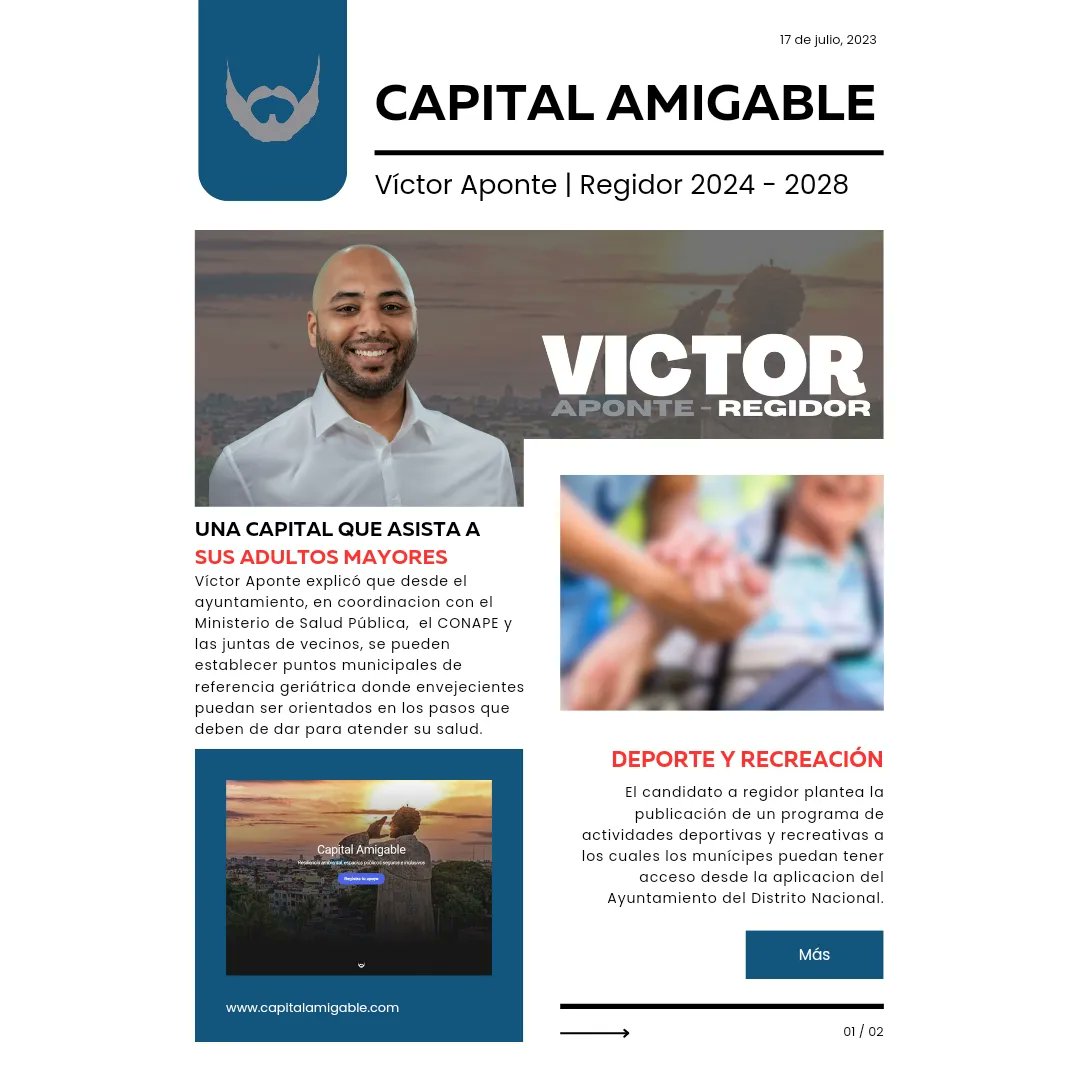 VictorAponteRD's tweet photo. 📌 Segundo boletín de nuestra campaña: Propuestas para la construcción de una capital más amigable.
#CapitalAmigable ❤️
#VictorRegidor https://t.co/RjaIFdGBlH