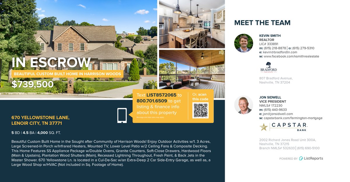 K_Smith33's tweet photo. 👏🏻UNDER CONTRACT👏🏻
This beauty is officially under contract! Excited for my sellers and the buyers! Looking forward to helping my clients get to the finish line!
#bradfordrealestate #listagent #lenoircity #knoxvillerealestate #realtor #realtorlife https://t.co/Cz7rFRDNQf