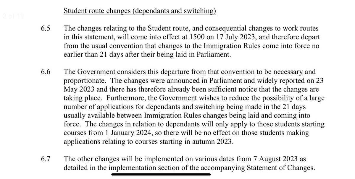Statement of changes to the immigration rules: HC 1496, 17 July 2023 CHANGES TO STUDENT DEPENDENTS AND SWITCHING COME INTO FORCE TODAY AT 3PM! gov.uk/government/pub…