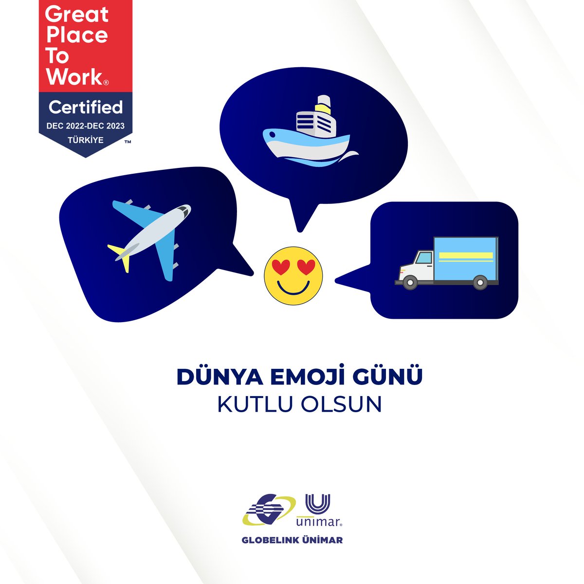 unimarglobelink's tweet photo. Dünya Emoji Günü’nüz kutlu olsun! 😍
Bizim favori emojilerimiz: ✈️🛳️🚚🌉🌆🕌🗽
Ya seninki? En sevdiğin emojiyi bizimle paylaş! 👇
#globelinkünimar #uniqueasyou https://t.co/r0Seip7PLu