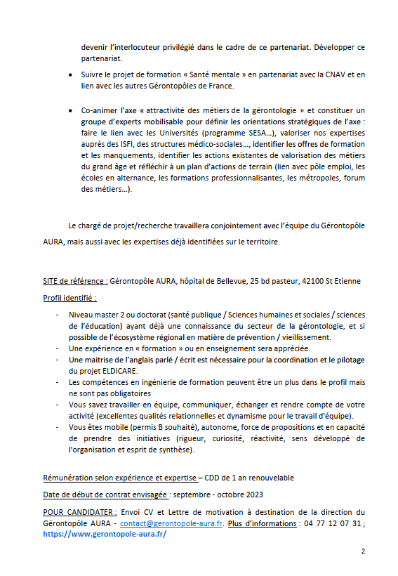 Le Gérontopôle AURA #recrute un chargé de projets pour son axe "attractivité des métiers du grand âge". Rejoignez une équipe engagée en faveur de la promotion des formations et métiers du secteur ! Toutes les infos 👇