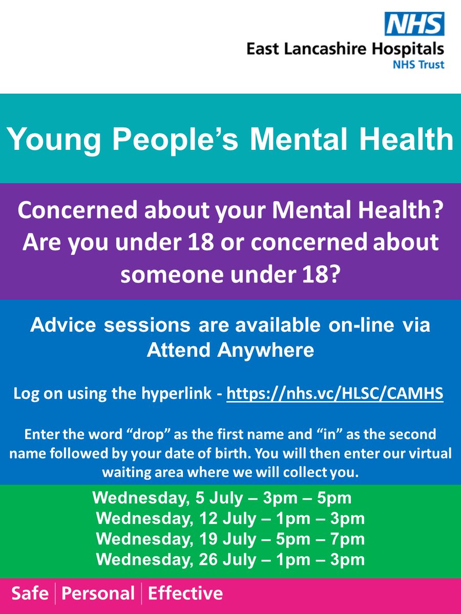 ELHT_NHS's tweet photo. Are you concerned about your mental health, or someone else's under 18? ๐ง
Our #ELCAS Team have online advice sessions available for you to receive further support. To log on and for further information please visit ๐ https://t.co/6XCHYr8SG2 https://t.co/1uEX26eIB1