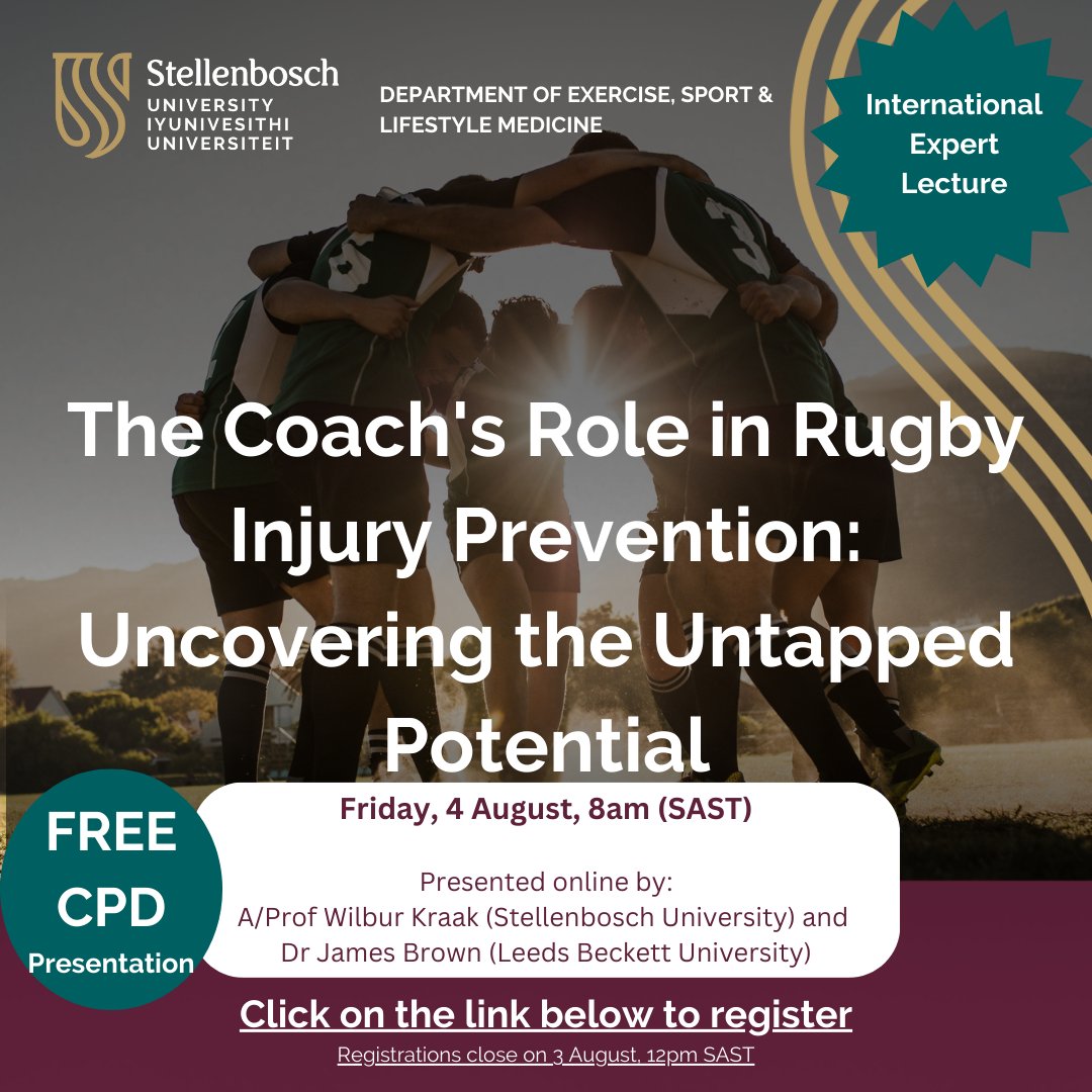 ISEM (@isem_su) on Twitter photo Free CPD event!
Join the Department of Exercise, Sport and Lifestyle Medicine and <a href="/CHS_StellUni/">Campus Health_SU</a> of <a href="/StellenboschUni/">Stellenbosch University</a> for a free online CPD presentation.
Register before 12 pm SAST 3 Aug 2023
For issues with registration, contact scrumpton@sun.ac.za
bit.ly/3pOilGn Free CPD event!
Join the Department of Exercise, Sport and Lifestyle Medicine and <a href="/CHS_StellUni/">Campus Health_SU</a> of <a href="/StellenboschUni/">Stellenbosch University</a> for a free online CPD presentation.
Register before 12 pm SAST 3 Aug 2023
For issues with registration, contact scrumpton@sun.ac.za
bit.ly/3pOilGn