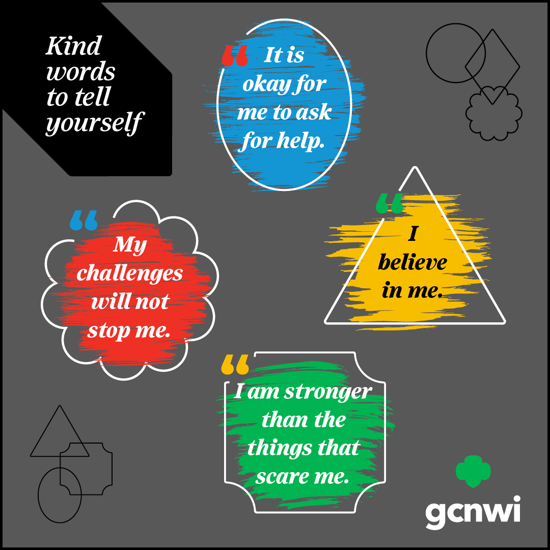 Take a moment today to embrace self-love and speak kindly to yourself. You are strong, worthy, and deserving of all the happiness life has to offer. 💙 ❤️ 💛 💚 🖤 

#GCNWI #GirlScouts #KindWords #SpeakKindly