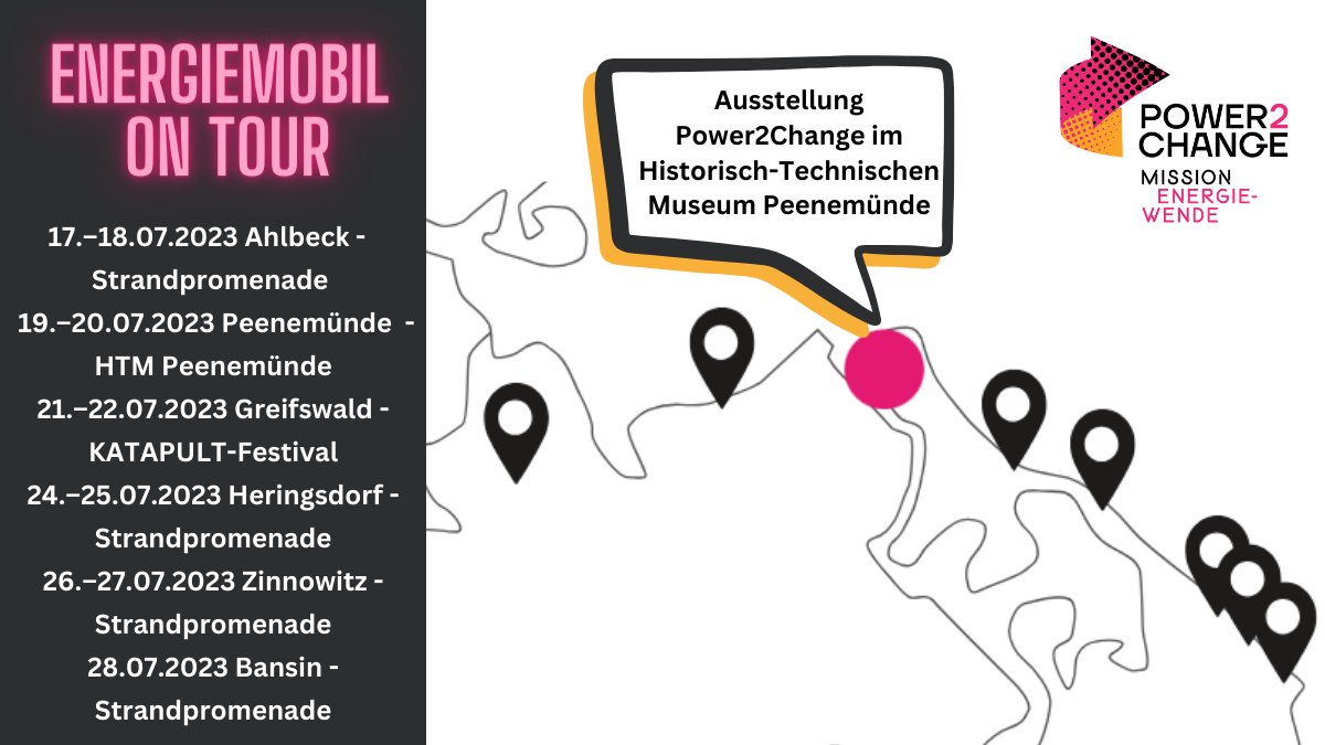 wissimdialog's tweet photo. Unser #Energiemobil ist noch bis 28.7. auf Usedom und in Greifswald unterwegs 🚐. Komm vorbei um mit uns die Energiewende zu entdecken und zu erleben!
Alle Infos zum Energiemobil und zur Ausstellung #Power2Change sowie spannende Veranstaltungen gibts hier: https://t.co/XZ4GuHXObJ https://t.co/V57poREcJv