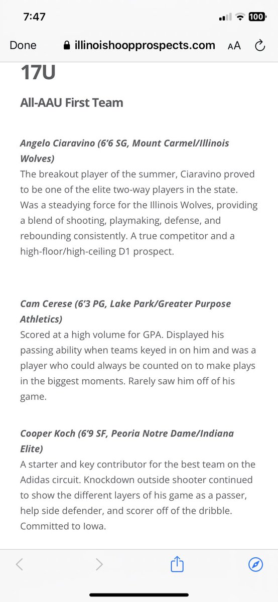 Thank you to @ILHoopProspects for putting me as 17u All-AAU first team! @_gpaschaumburg