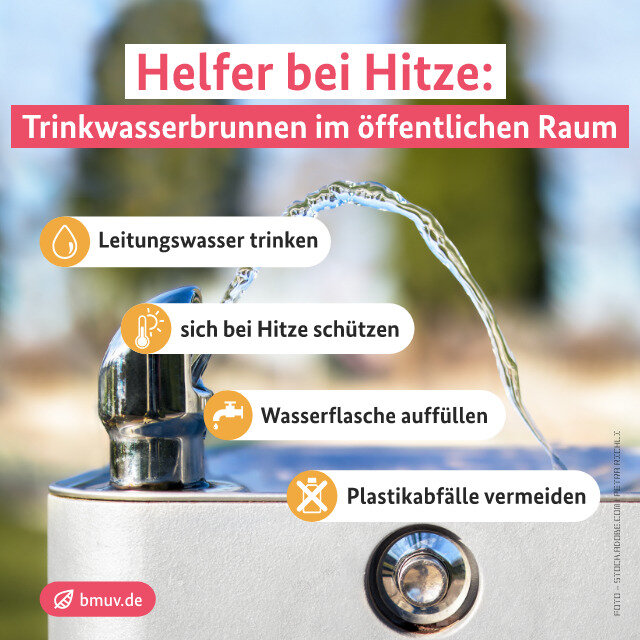 💧Trinkbrunnen mit #Leitungswasser helfen, um sich vor den gesundheitlichen Auswirkungen von #Hitze zu schützen. Sie sind ein Basisbaustein einer guten Hitzevorsorge!☀️  #Hitzewelle