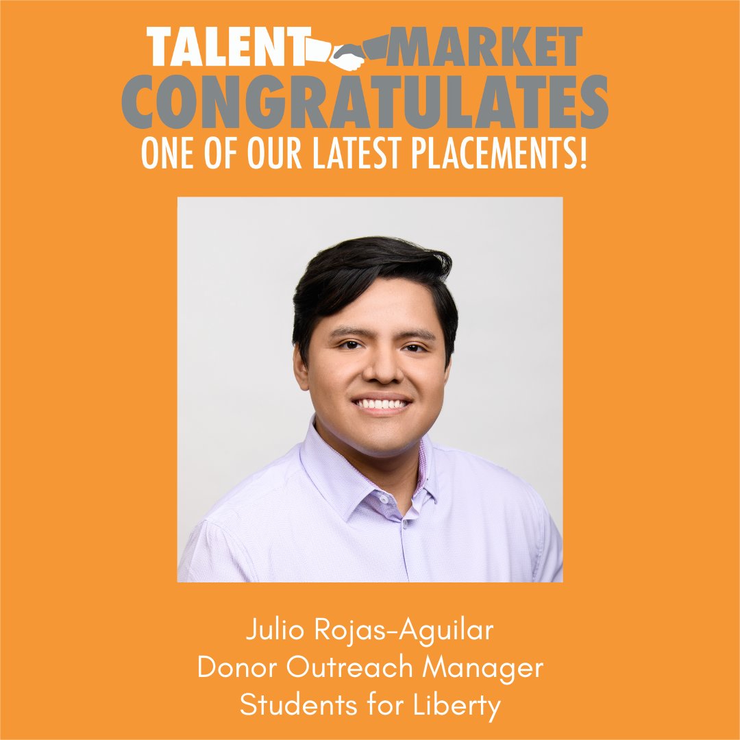 TalentMarket's tweet photo. 🎉🎉Congratulations to recent Talent Market placement, Julio Rojas-Aguilar, the newest Donor Outreach Manager at @sfliberty!🎉🎉
#TalentMarketPlacement #libertyjob #fundraisingjob #developmentjob #virtualjob https://t.co/6KagJRjEeB