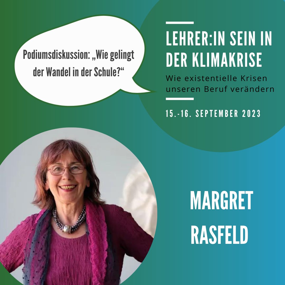 Wie gestalten wir eine #Schule, die Mut statt Druck macht? 

Zu dieser Frage spricht Margret Rasfeld - ehemalige Schulleiterin, jetzt  hauptamtliche Mutmacherin im Unruhestand &amp; Initiatorin von Schule im Aufbruch - auf unserer Tagung. #twlz

👉 Sei dabei: tagung2023.teachersforfuture.org