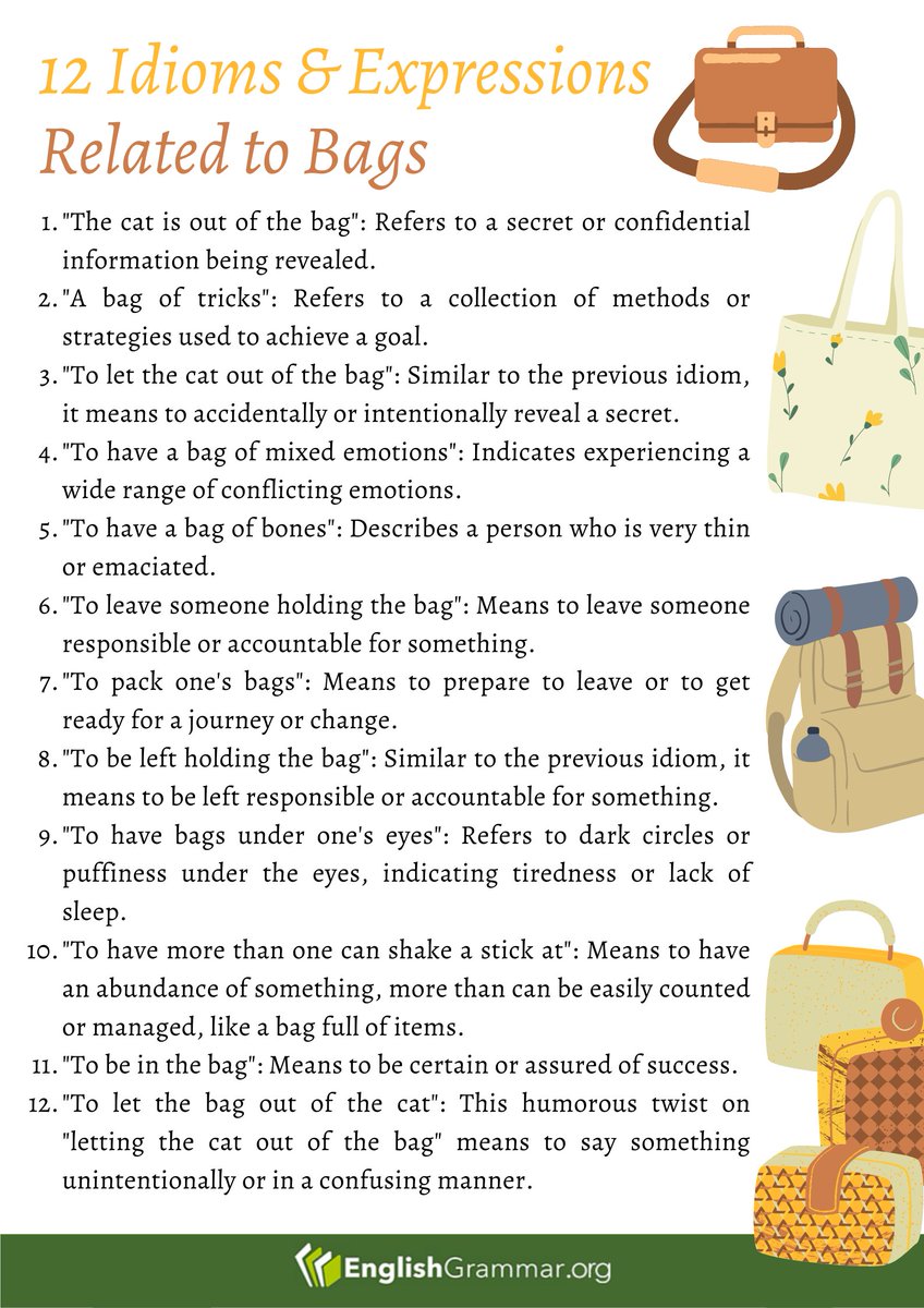 English Grammar on Twitter "12 Idioms & Expressions Related to Bags 