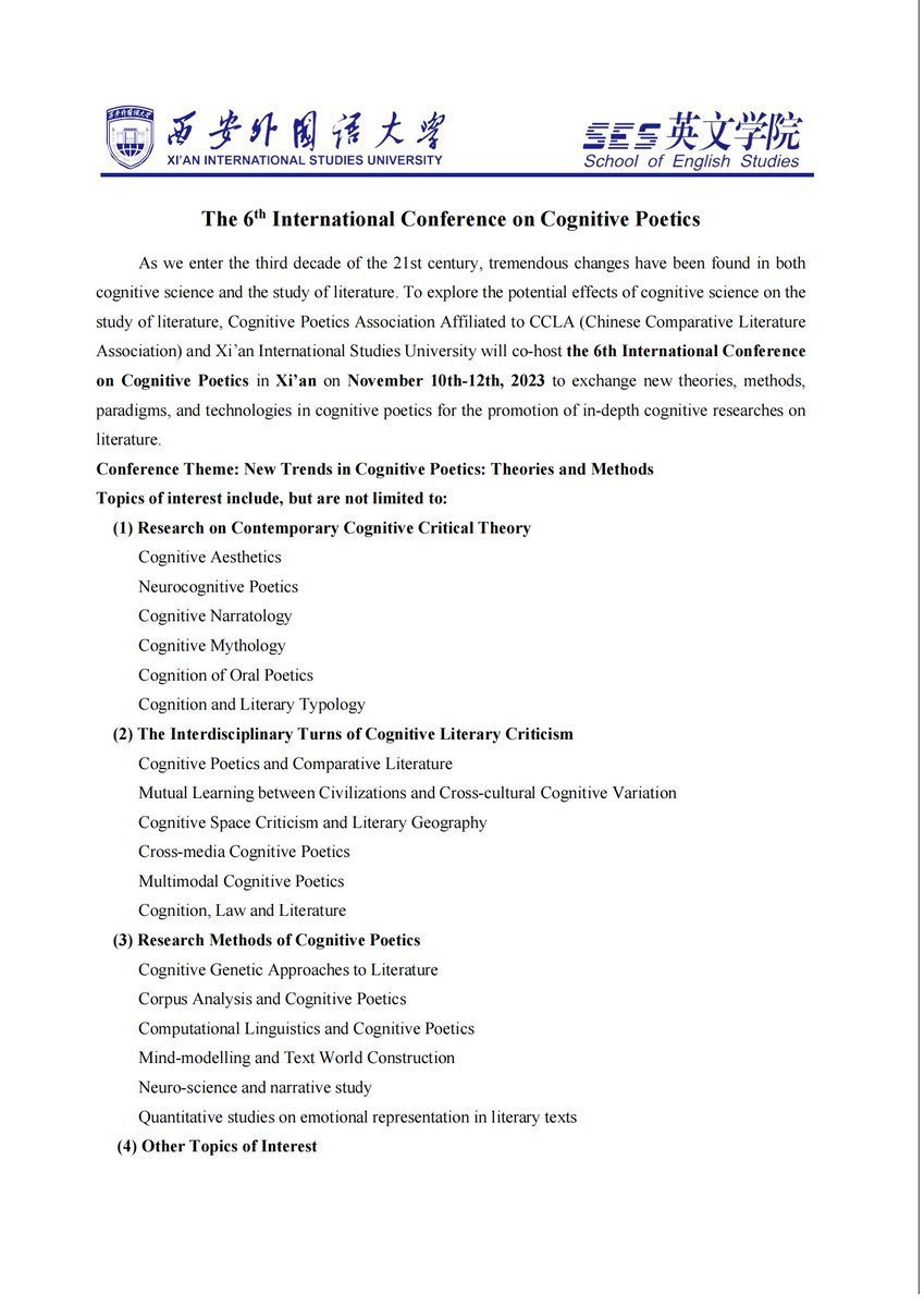 Fengjun16639132's tweet photo. @PoeticsLinguist @PeterJStockwell  @kpager1 
Welcome retweet The 6 th International Conference on Cognitive Poetics. https://t.co/JDqC11I2CW